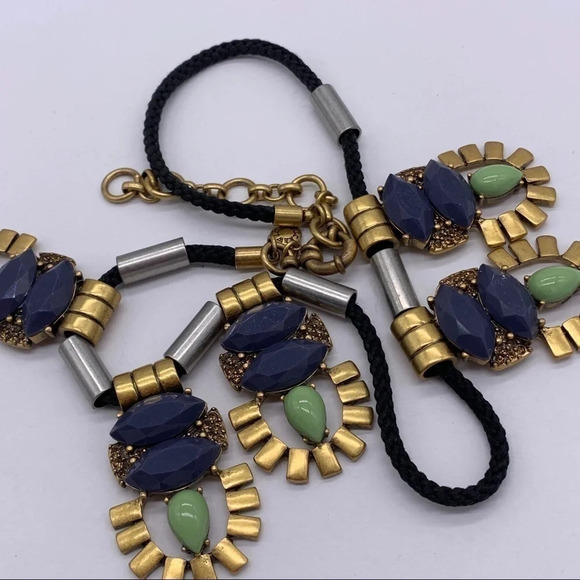 J. Crew Mixed Metal Blue Green Cord Necklace - Picture 3 of 3